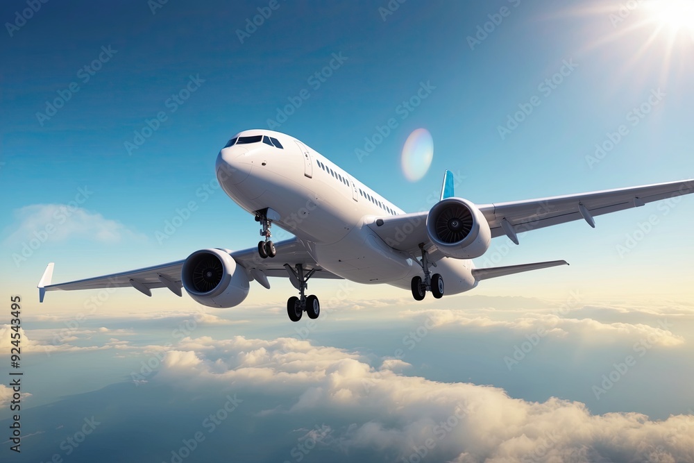 Sleek Airplane in Flight Against Clear Sky for Travel Dreams 3D Visualization Sleek Airplane in Flight Against Clear Sky for Travel Dreams 3D Visualization