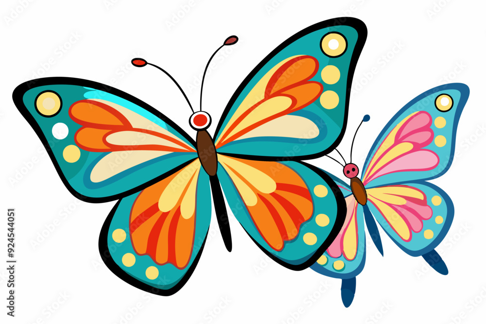 Two Colorful Butterflies with Dotted Wings Two Colorful Butterflies with Dotted Wings