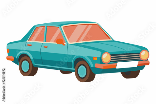 Cartoon illustration of a teal vintage car