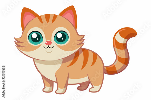 Cartoon Orange and White Tabby Cat with Big Blue Eyes