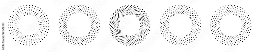Halftone circular dotted frames set. Circle dots isolated on the white background. Logo design element for medical, treatment, cosmetic. Round border using halftone circle dots texture. Vector Halftone circular dotted frames set. Circle dots isolated on the white background. Logo design element for medical, treatment, cosmetic. Round border using halftone circle dots texture. Vector