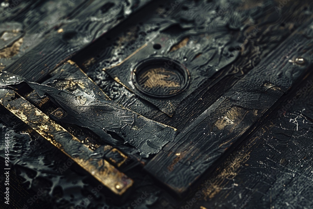 Close-up shot of a burned wooden fragment with charred surface and cracks Close-up shot of a burned wooden fragment with charred surface and cracks
