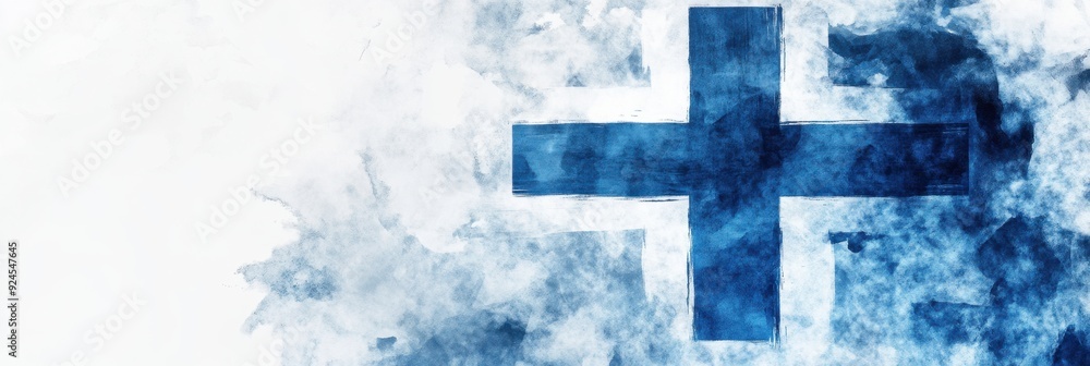 Obraz premium Independence day of Finland celebration. Flag of Finland. Oil paint texture. Horizontal banner. Free space for text. Holiday poster, card. Blue and white national flag