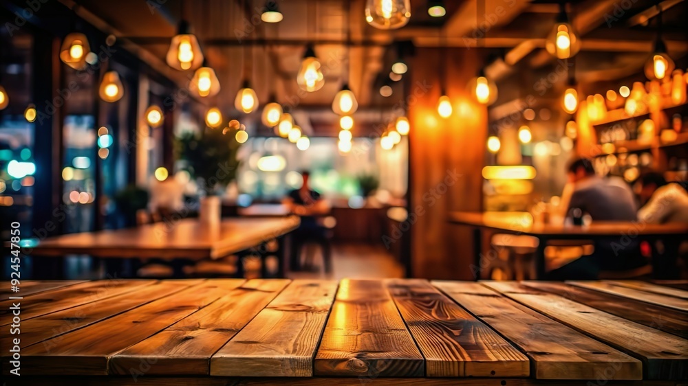 Wooden table in a cafe with blurred background. Wooden table in a cafe with blurred background.