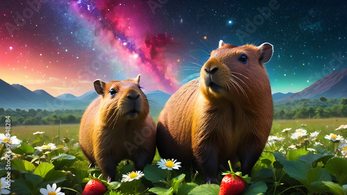 capybara eating starwberry photo