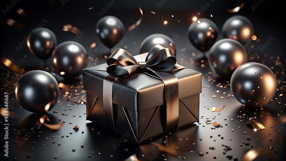 Luxurious Black Gift Box with Shiny Black Balls for a Modern Look. Gift. Box. Black. Modern. Luxury Luxurious Black Gift Box with Shiny Black Balls for a Modern Look. Gift. Box. Black. Modern. Luxury