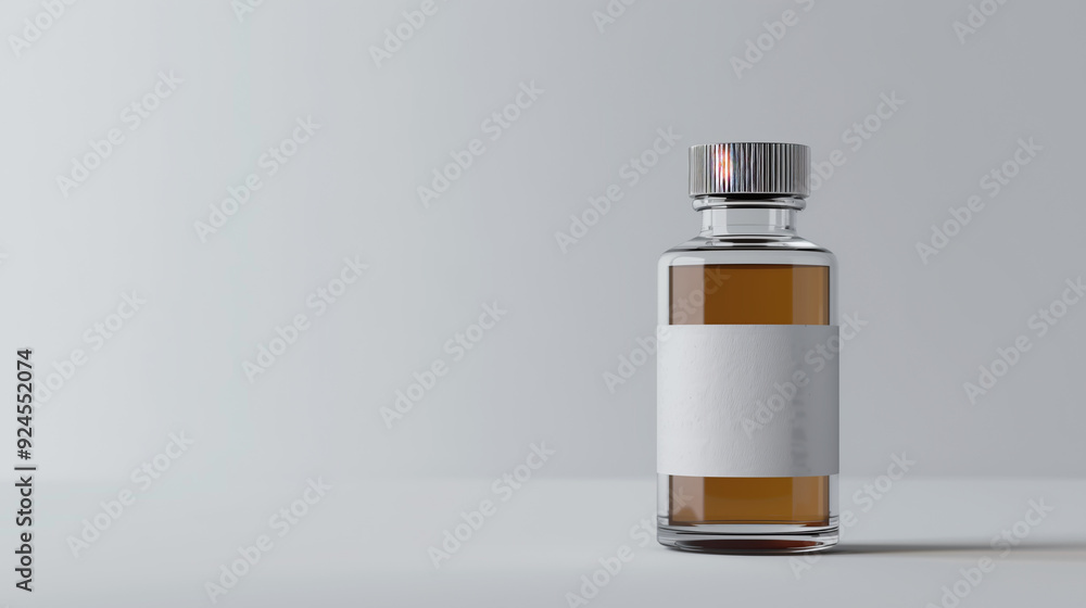 medical vial isolated on white with blank white label for logo mockup branding, glass bottle mockup 