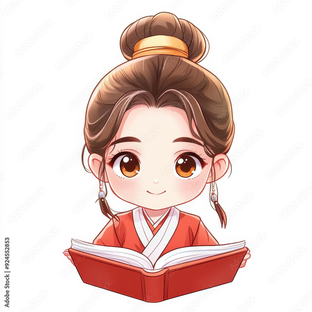 A charming anime girl captivates with her round face and shiny brown eyes, dressed in elegant Tang Dynasty attire. A charming anime girl captivates with her round face and shiny brown eyes, dressed in elegant Tang Dynasty attire.