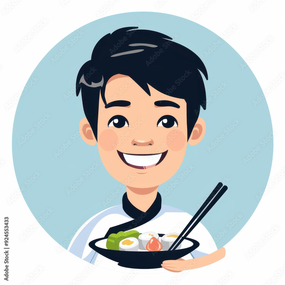 A fun, cartoonstyle logo featuring a cheerful food reviewer with a big smile, holding a fork and notepad. A fun, cartoonstyle logo featuring a cheerful food reviewer with a big smile, holding a fork and notepad.