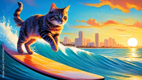 Gatto che surfa a Miami photo