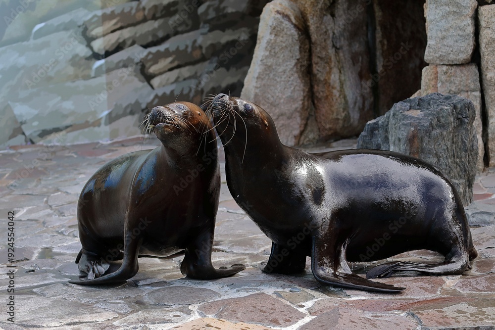 Fototapeta premium 寄り添い見上げるオタリアのメスたち