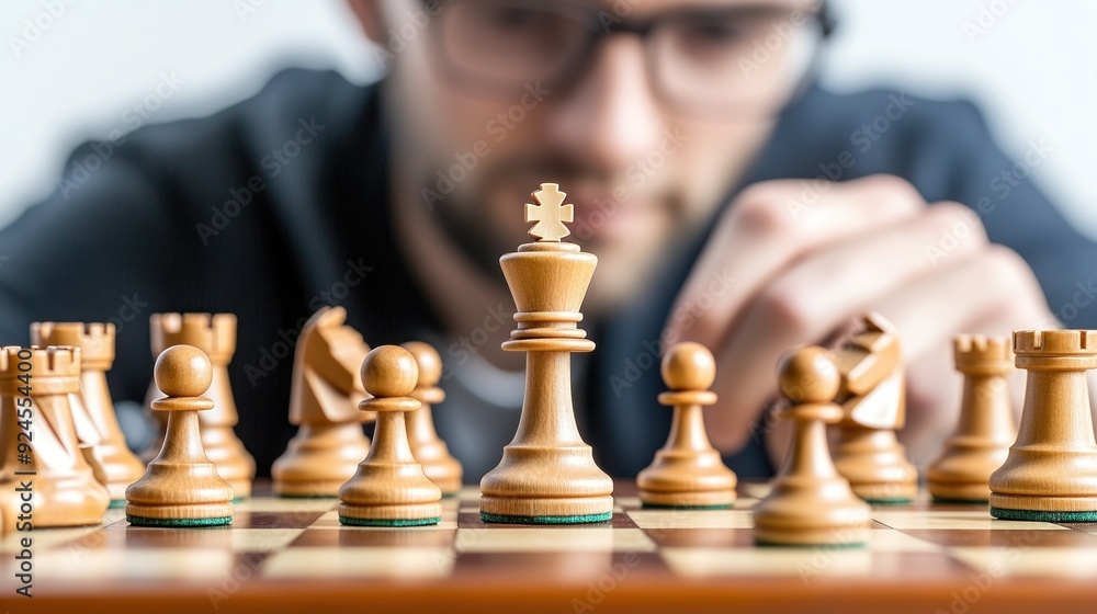 Strategic chess move on a wooden chessboard Strategic chess move on a wooden chessboard
