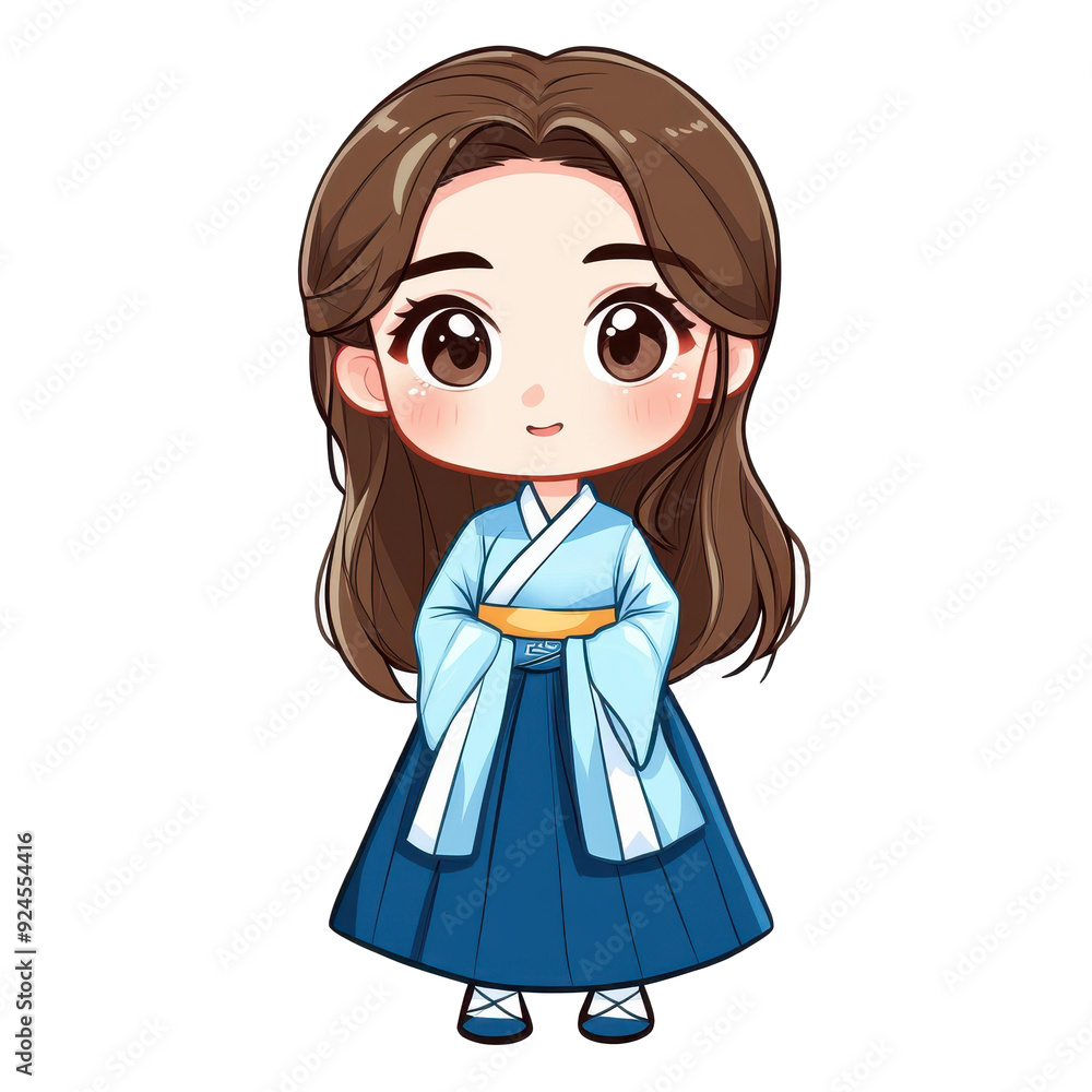 Fototapeta premium Adorable chibistyle animated Match in a colorful hanbok, perfect for adding charm to your stickers collection