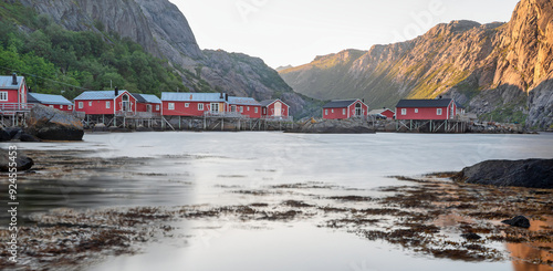 Evening light at fishing village Nusfjord (Lofoten, Norway) photo