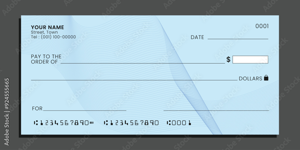 Blank bank check. Personal desk check template with empty field to fill. Checkbook cheque template. Vector. Blank bank check. Personal desk check template with empty field to fill. Checkbook cheque template. Vector.
