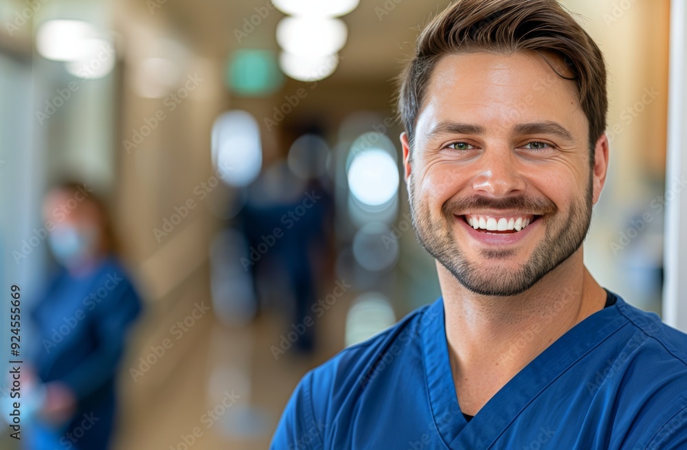 Smiling Male Nurse in Scrubs at Hospital Hallway During Daytime Smiling Male Nurse in Scrubs at Hospital Hallway During Daytime
