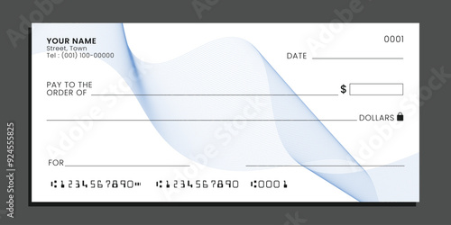 Modern blank bank cheque check voucher mockup template. Vector