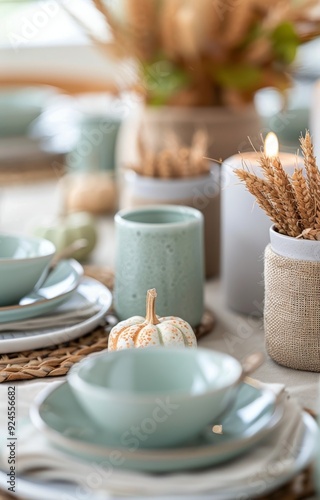 Elegant Autumn-Themed Dinner Table Setting With Candles and Decorative Pumpkins