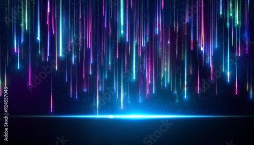 mesmerizing meteor shower cascades across the sky, with glowing comets streaking through the scene. This abstract digital backdrop features vibrant neon lights, creating a stunning, otherworldly light