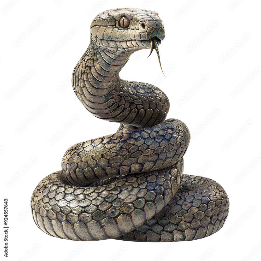 Fototapeta premium A detailed illustration of a coiled snake, isolated on white background, transparent background