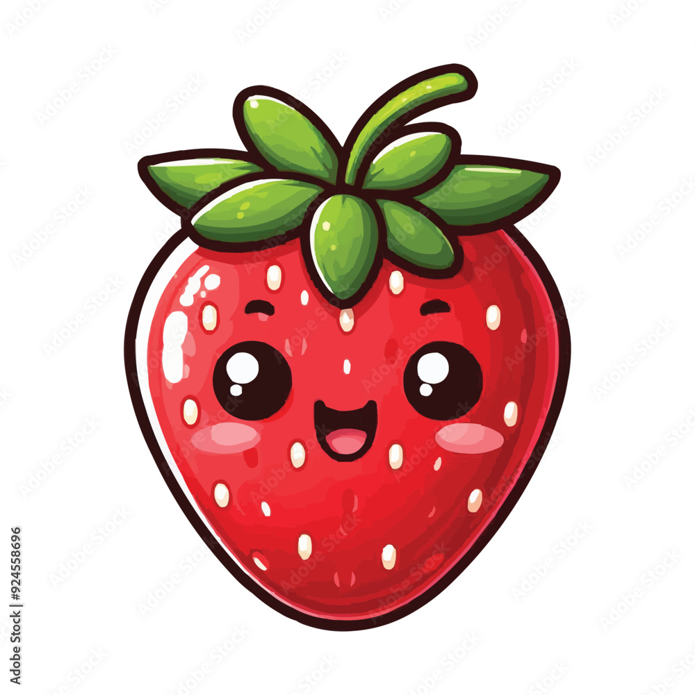 Obraz premium Cute cartoon Strawberry with happy face vector