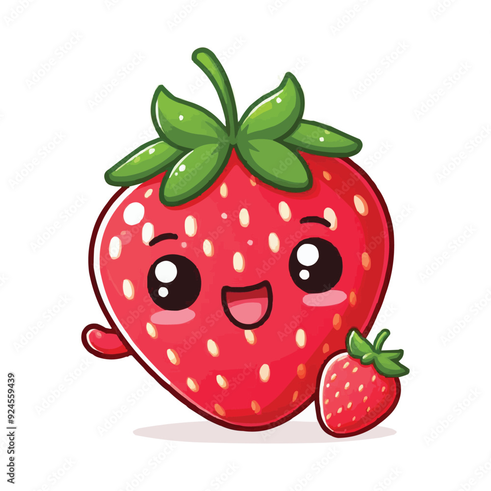 Obraz premium Cute cartoon Strawberry with happy face vector
