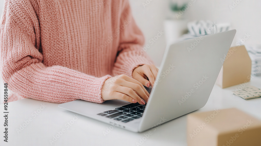 Customer browsing an online store with neatly displayed products, digital merchandising, e-commerce shopping Customer browsing an online store with neatly displayed products, digital merchandising, e-commerce shopping