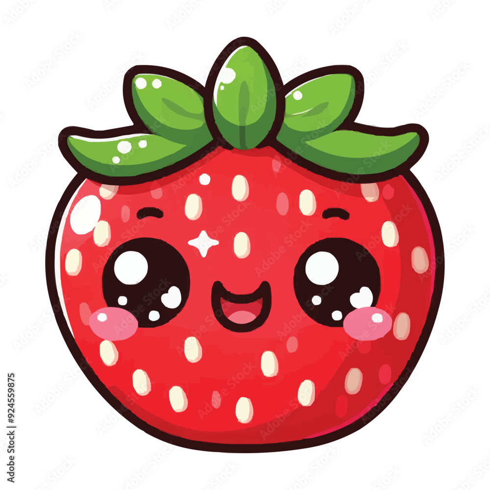 Obraz premium Cute cartoon Strawberry with happy face vector