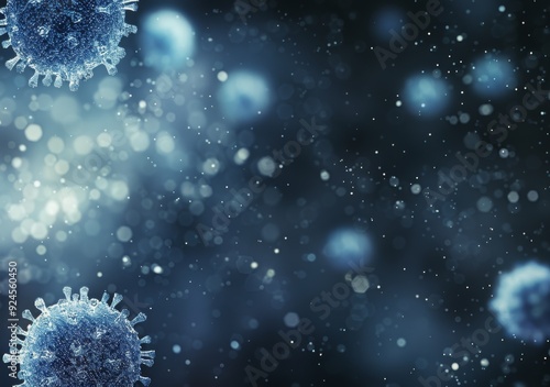 Microscopic View of Viruses Under a Dark Background With Sparkling Particles