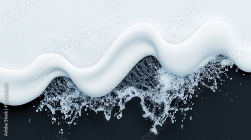 Abstract snow patterns merging with splashing water, creative winter art photo