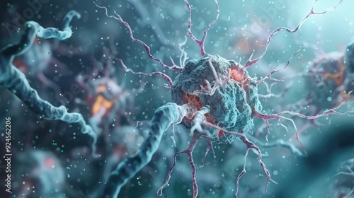 Illustration of Parkinson's disease, depicting loss of dopamine-producing neurons and its effects on motor control.