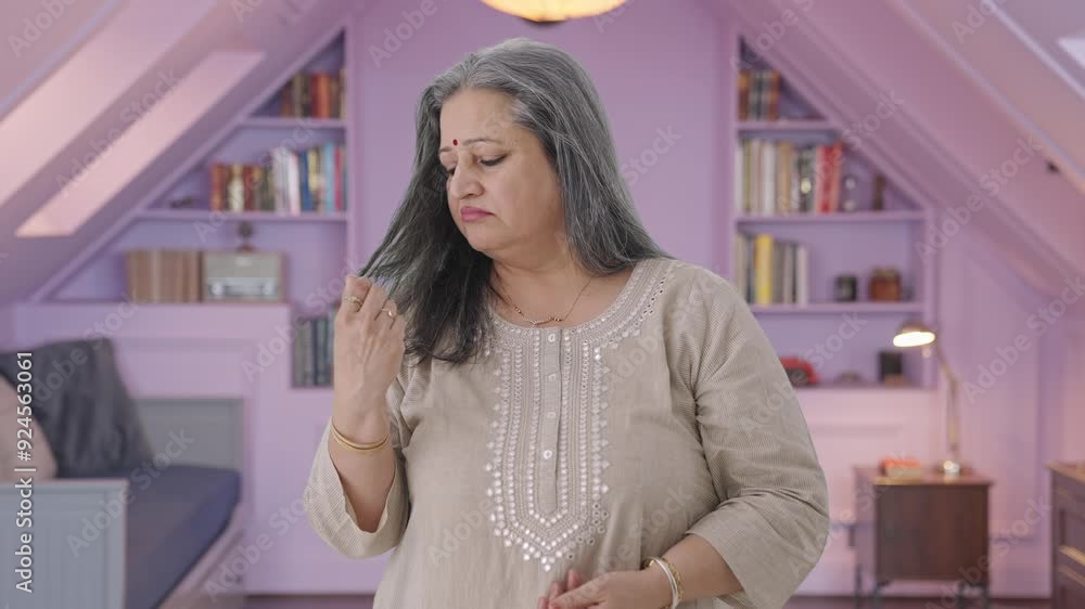 Sick Indian old woman suffering from hairfall Sick Indian old woman suffering from hairfall