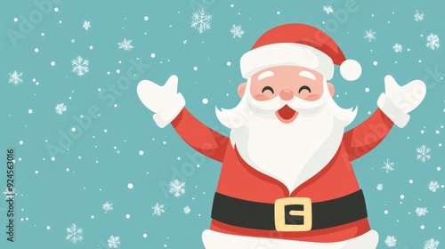 Santa Claus, pastel blue background, flat illustration cartoon