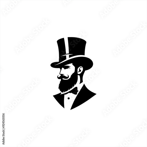 top hat man bearded tuxedo logo design
