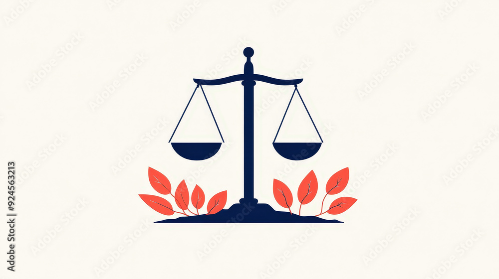 Scales of justice with roots, grounded in morality Scales of justice with roots, grounded in morality