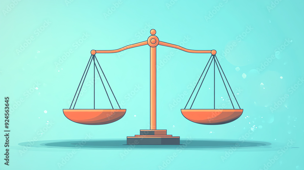 A colorful illustration of a balance scale symbolizing justice, fairness, and equality against a light blue background. A colorful illustration of a balance scale symbolizing justice, fairness, and equality against a light blue background.