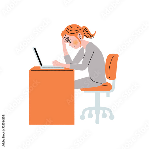 パソコン_女性_机_椅子_6