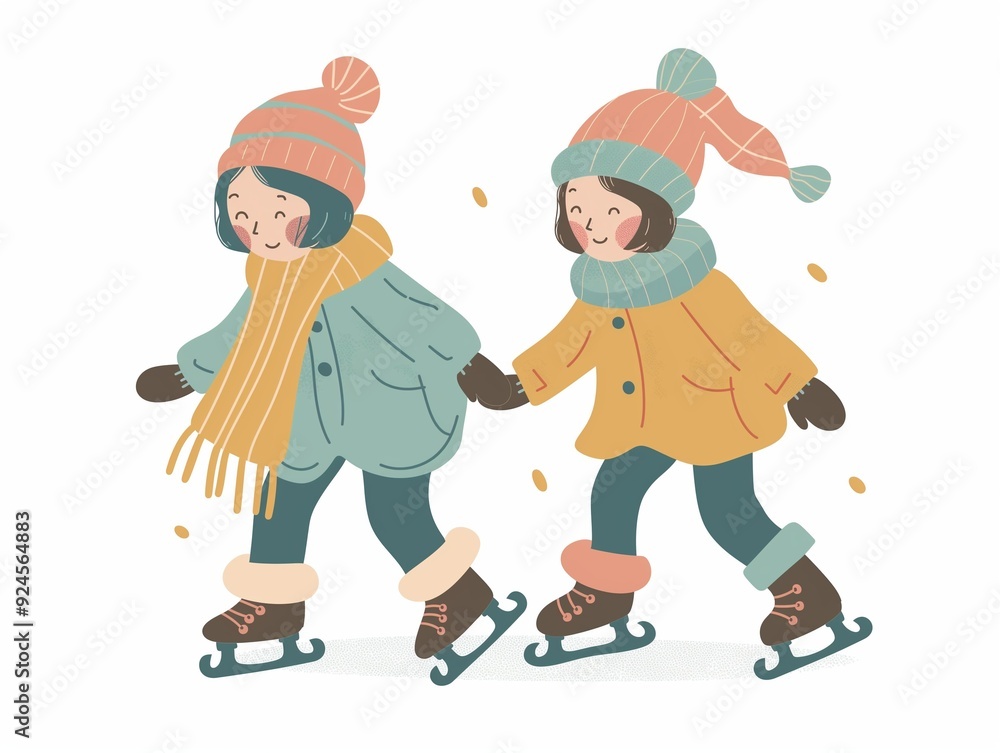 Child skates in the winter simple illustration. AI generated Child skates in the winter simple illustration. AI generated