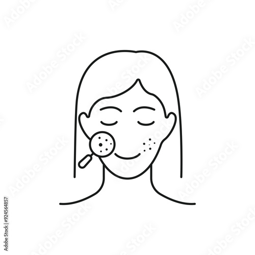 acne on skin face icon, pimple inflammation, dermatology or skincare, block pores problem, clean dermis, wrinkle mask, thin line symbol on white background