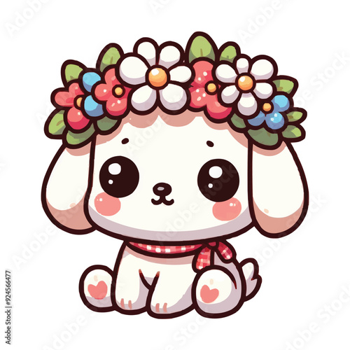 cute dog with flower crown cartoon vector icon illustration