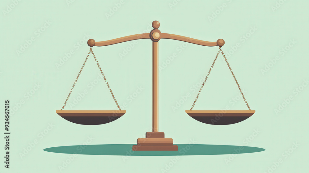 Justice scales with light and dark weights, moral balance, flat design illustration Justice scales with light and dark weights, moral balance, flat design illustration