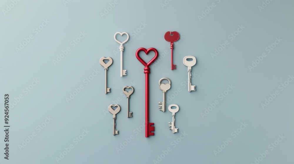 Abstract composition of keys arranged in the shape of a heart, highlighting the theme of love and connection. Abstract composition of keys arranged in the shape of a heart, highlighting the theme of love and connection.