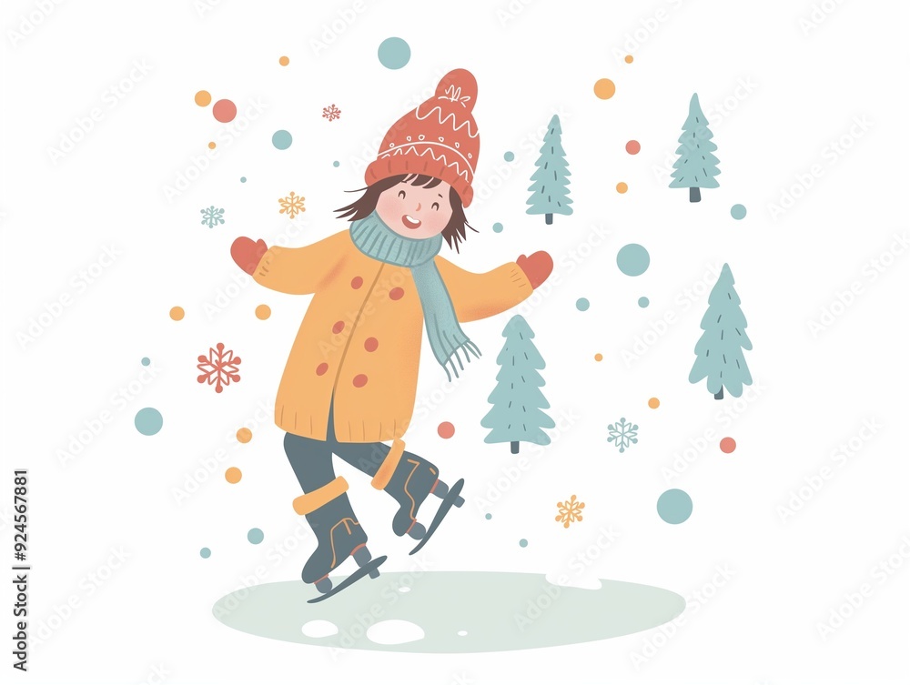 Child skates in the winter simple illustration. AI generated Child skates in the winter simple illustration. AI generated