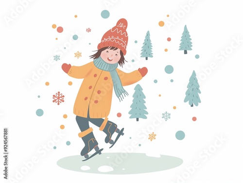 Child skates in the winter simple illustration. AI generated