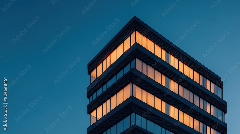 Fototapeta premium Office building with energy-efficient lighting and HVAC systems, energy efficiency, corporate sustainability