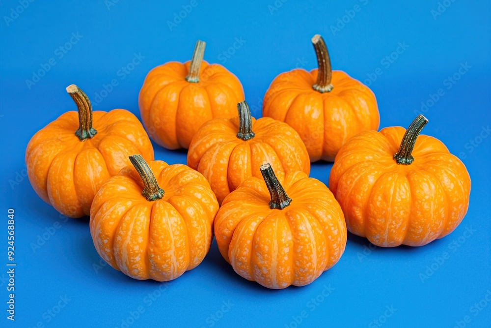 Thanksgiving pumpkins on a blue background. Generative Ai Thanksgiving pumpkins on a blue background. Generative Ai