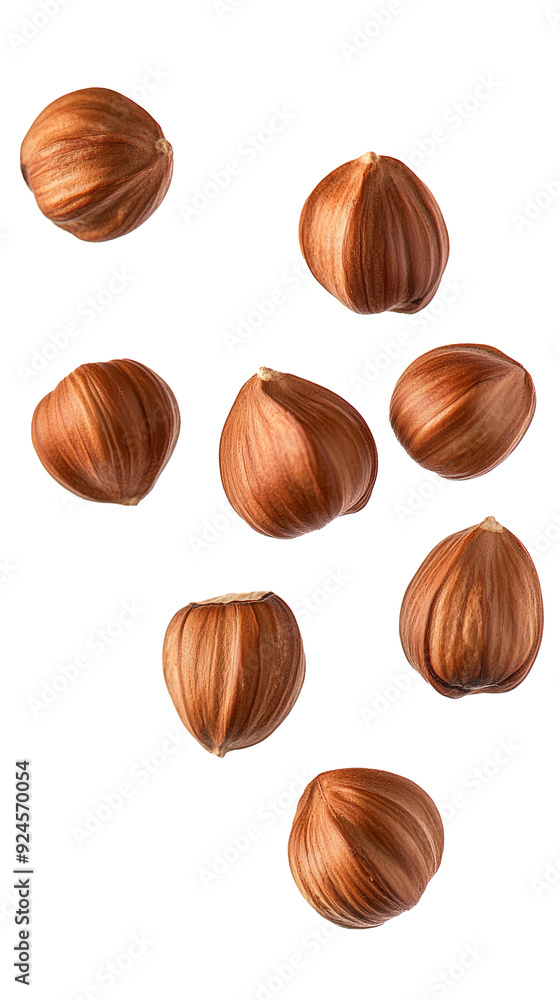 Falling hazelnuts isolated on white background Falling hazelnuts isolated on white background