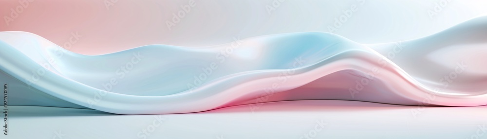Obraz premium A minimalistic 3D scene with soft, flowing shapes and a gentle gradient background. Ample copy space is provided at the bottom.