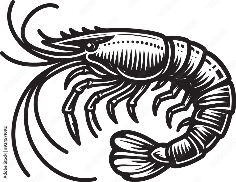 Naklejka premium Shrimp Silhouette isolated on white background Minimalist crayfish vector shape
