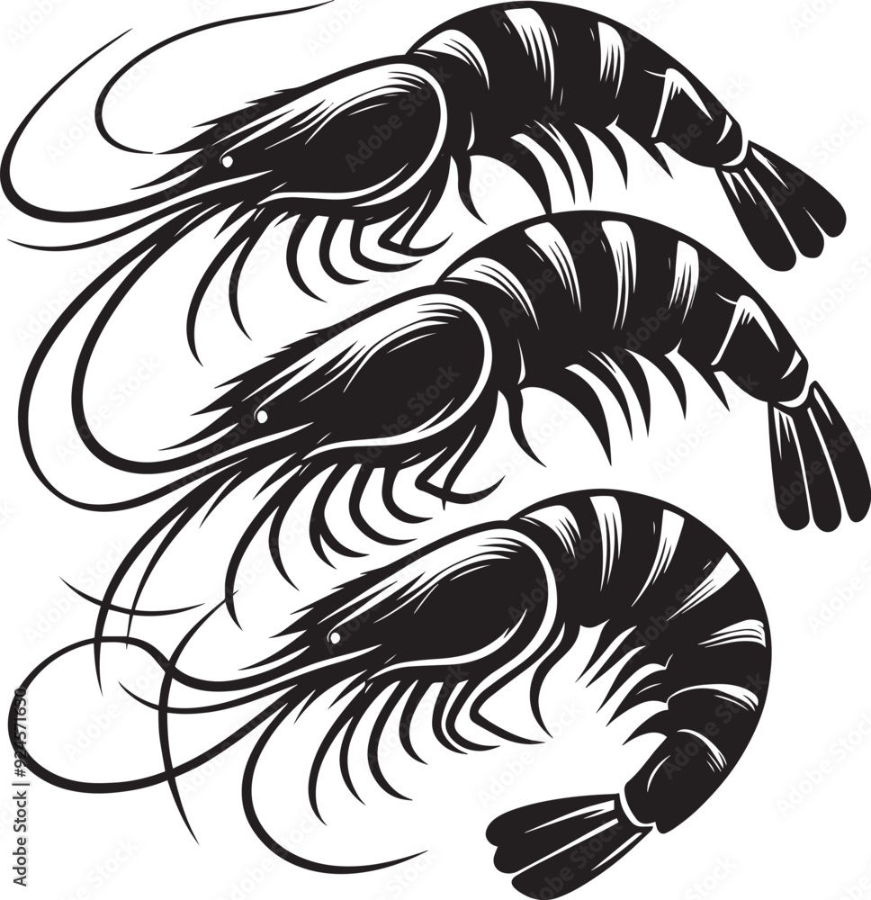 Obraz premium Shrimp Silhouette isolated on white background Minimalist crayfish vector shape
